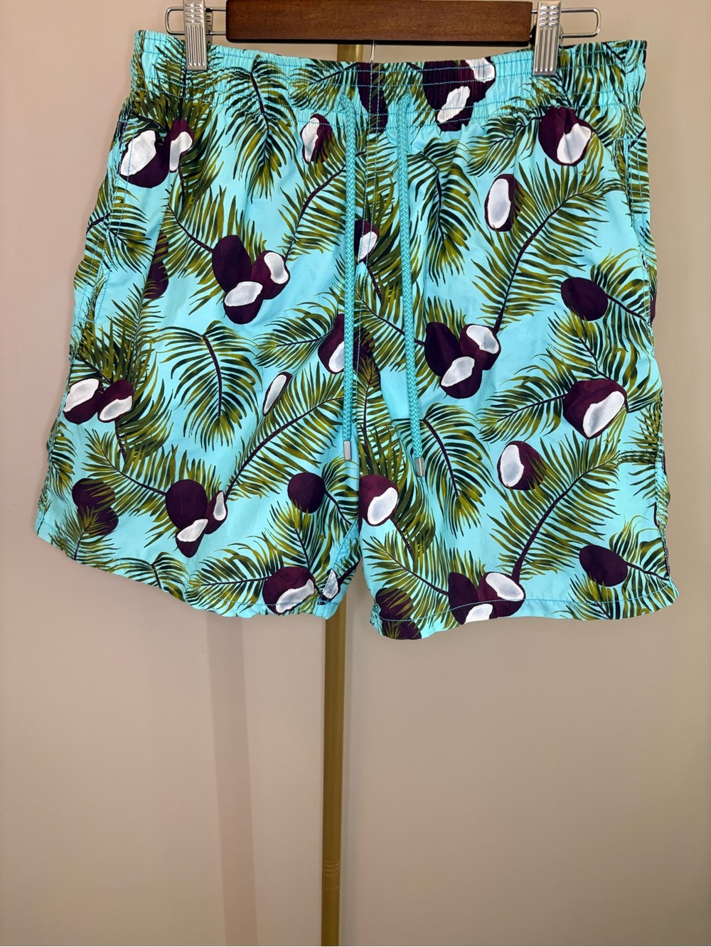 Vilebrequin Turquoise Palm & Coconut Print Swim Trunks